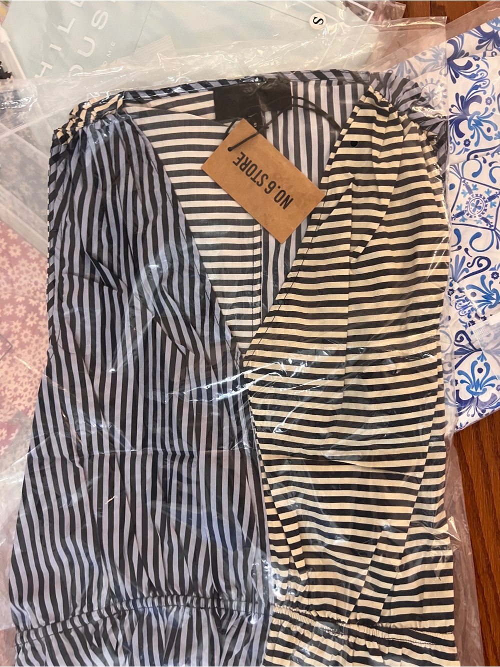 NO.6 Leigh Midi Dress - Stripe Combo Blue Black White Causal Cotton, S - Picture 7 of 10